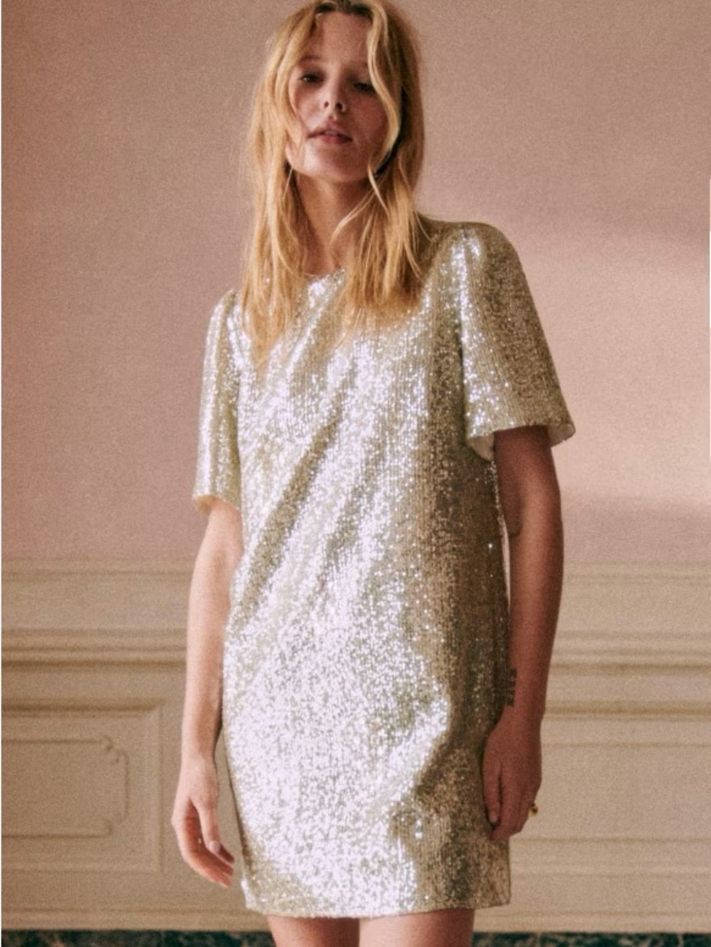 Sézane Gabin Silver Sequin Mini Dress Sz 2 NWT